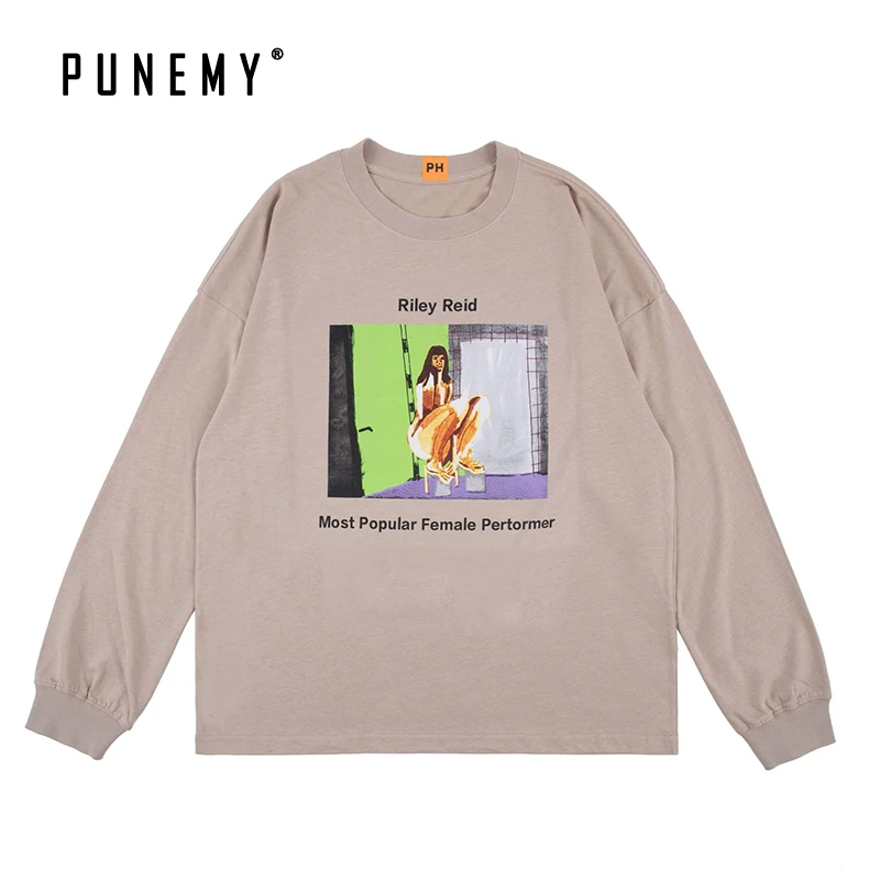 

Men Long Sleeve T Shirts Abstract Print Riley Reid Pattern Vintage Oversize Top Tees Cotton Autumn for Man Swag Man's T-shirts
