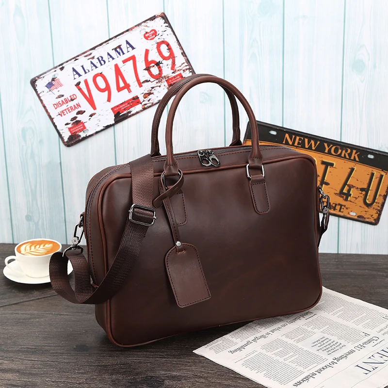 Модный новый ретро портфель Корейский мужской/женский модный деловой мужской мешок сумка-мессенджер искусственная кожа Crazy Horse Портфель