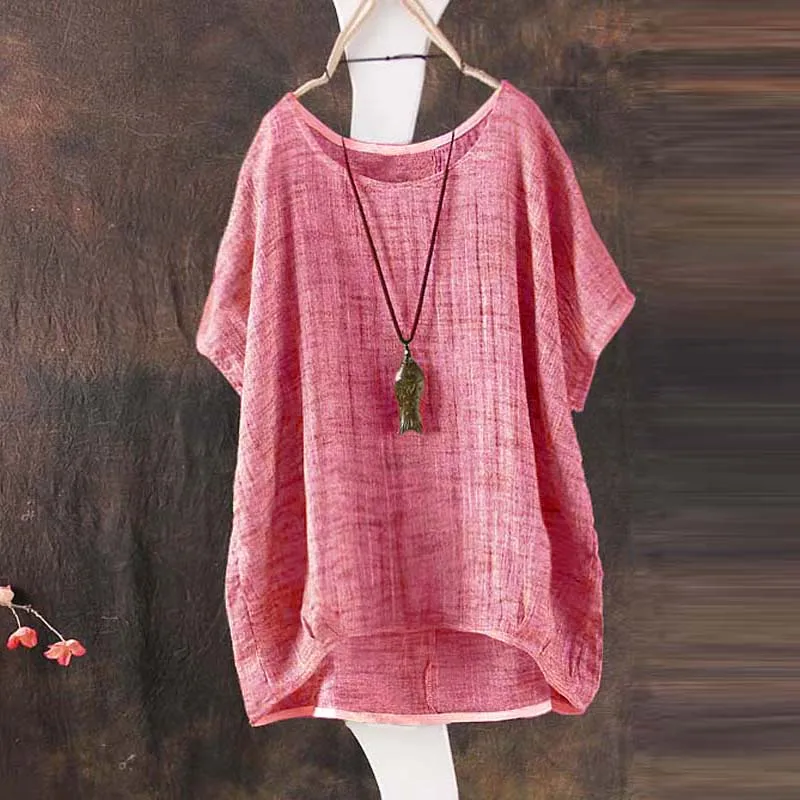 2018 Summer Women Loose Feminina Ladies Blouse Short Batwing Sleeve Plus Size Tops Casual Solid Blusas Shirt Asymmetrical Plain Blouses