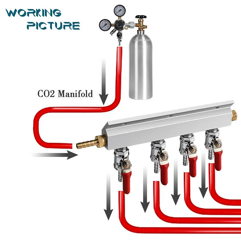 СО2 распределитель коллектора, 7 мм шланг Барб 4 пути пиво газовый коллектор сплиттер с обратными клапаны пивной Kegerator аксессуары для домашнего пивоварения