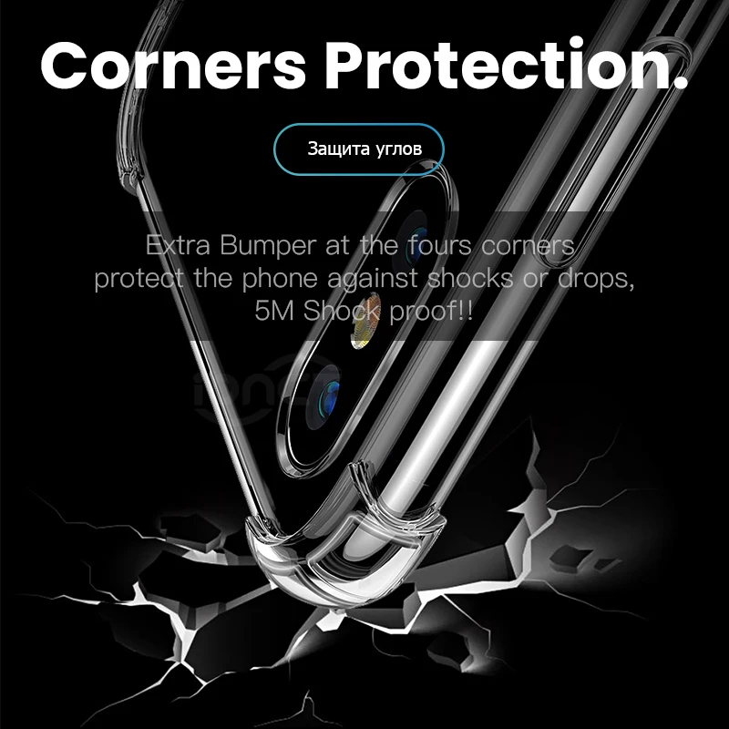 Роскошные противоударный прозрачный силиконовый чехол для айфон X XR XS 11 pro Max на 7 8