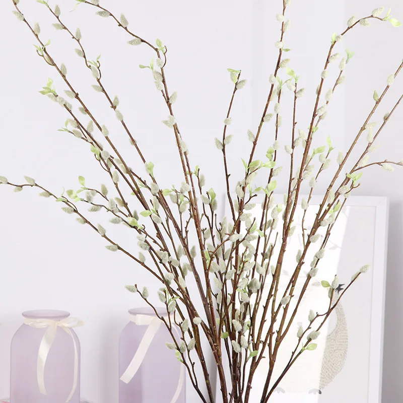 Flone Artificial Silver Willow Fruit Simulation Plant Tree Branch Silver Willow Flower Wedding Home Party Decor Art Arrangement (2)