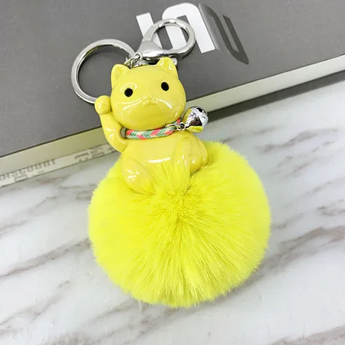 Креативный металл, акрил lucky cat имитация кролика рекс мех чувствовать себя комфортно модная женская сумка Аксессуары для автомобильных ключей - Цвет: Цвет: желтый
