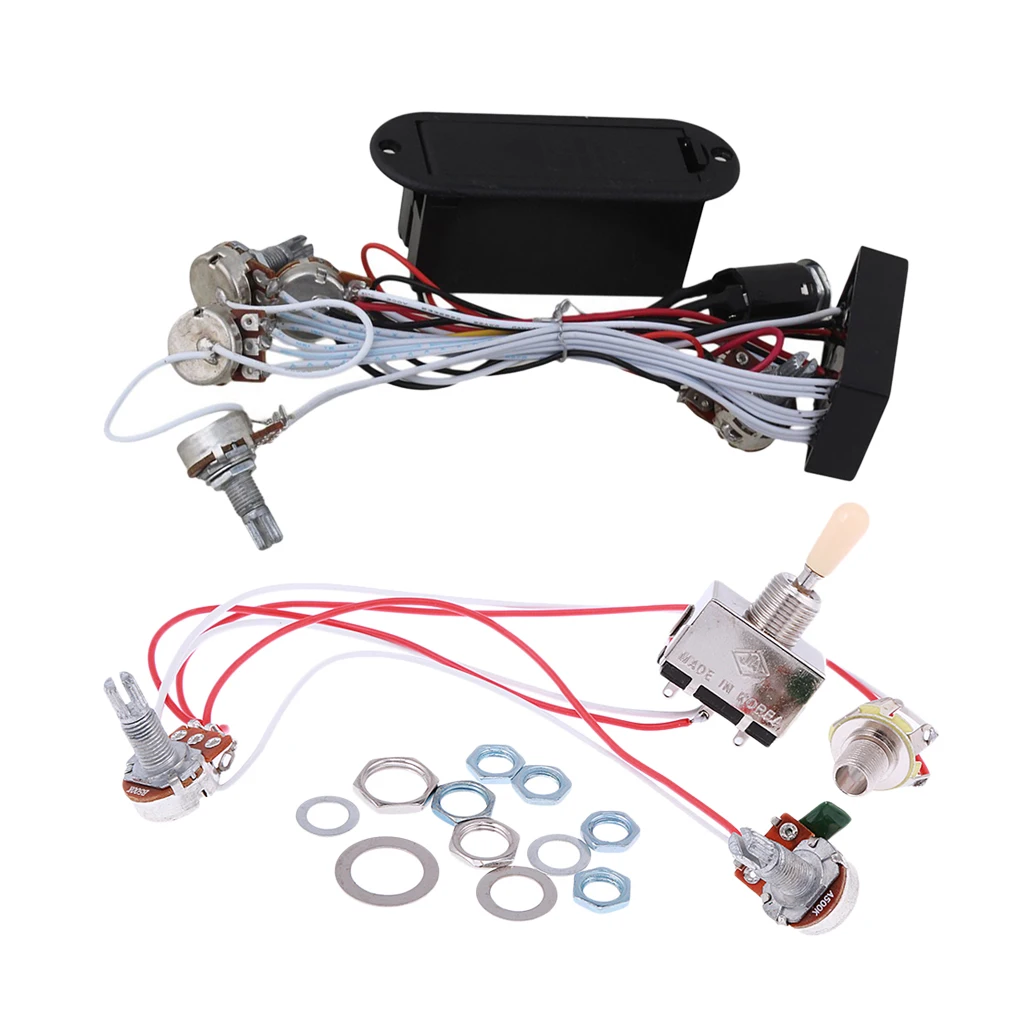 Tooyful Electric Guitar Bass Wiring Harness 3-Way Switch 1V1T with Active EQ Pickup Volume Tone Control Guitar Wiring Harness 