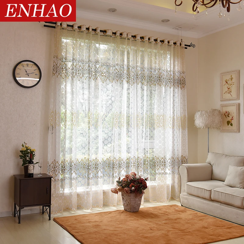 ENHAO Современные сплошные тюлевые шторы с цветочным принтом для гостиной, спальни, кухни, сплошные оконные шторы из вуали, тюлевые шторы, занавески