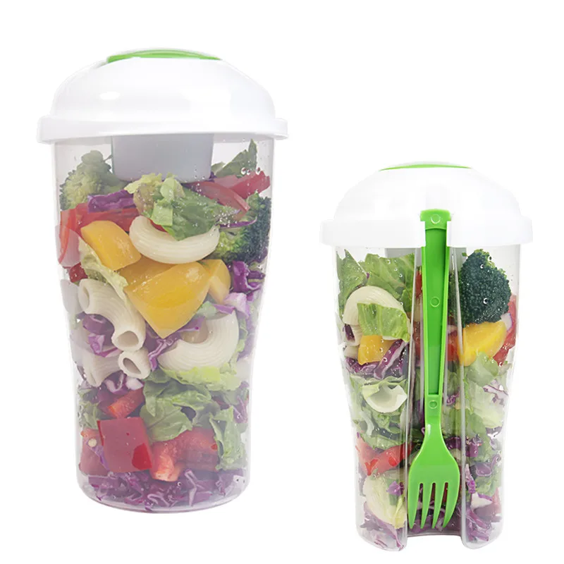 

Fresh Salad On Go Cup Container Serving Cup Shaker with Dressing Container Fork Food Storage Use for Picnic Plastic Salad bottle