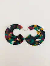 

C Shape Snow Flake Printed Hoop Earrings Acetate Multicolor Post Back Featherweight 2" D