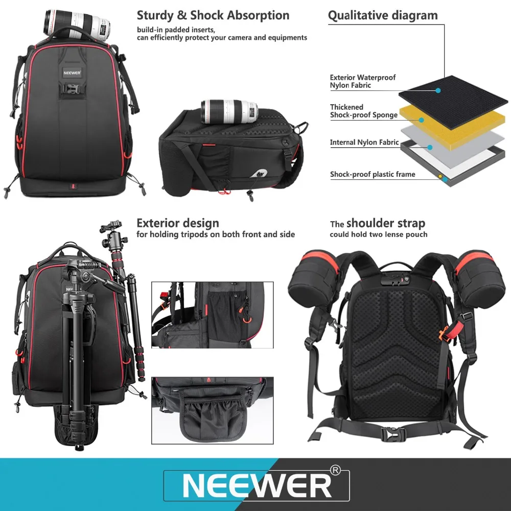 Neewer Pro чехол для камеры водонепроницаемый ударопрочный Регулируемый мягкий рюкзак для камеры с противоугонным кодовым замком