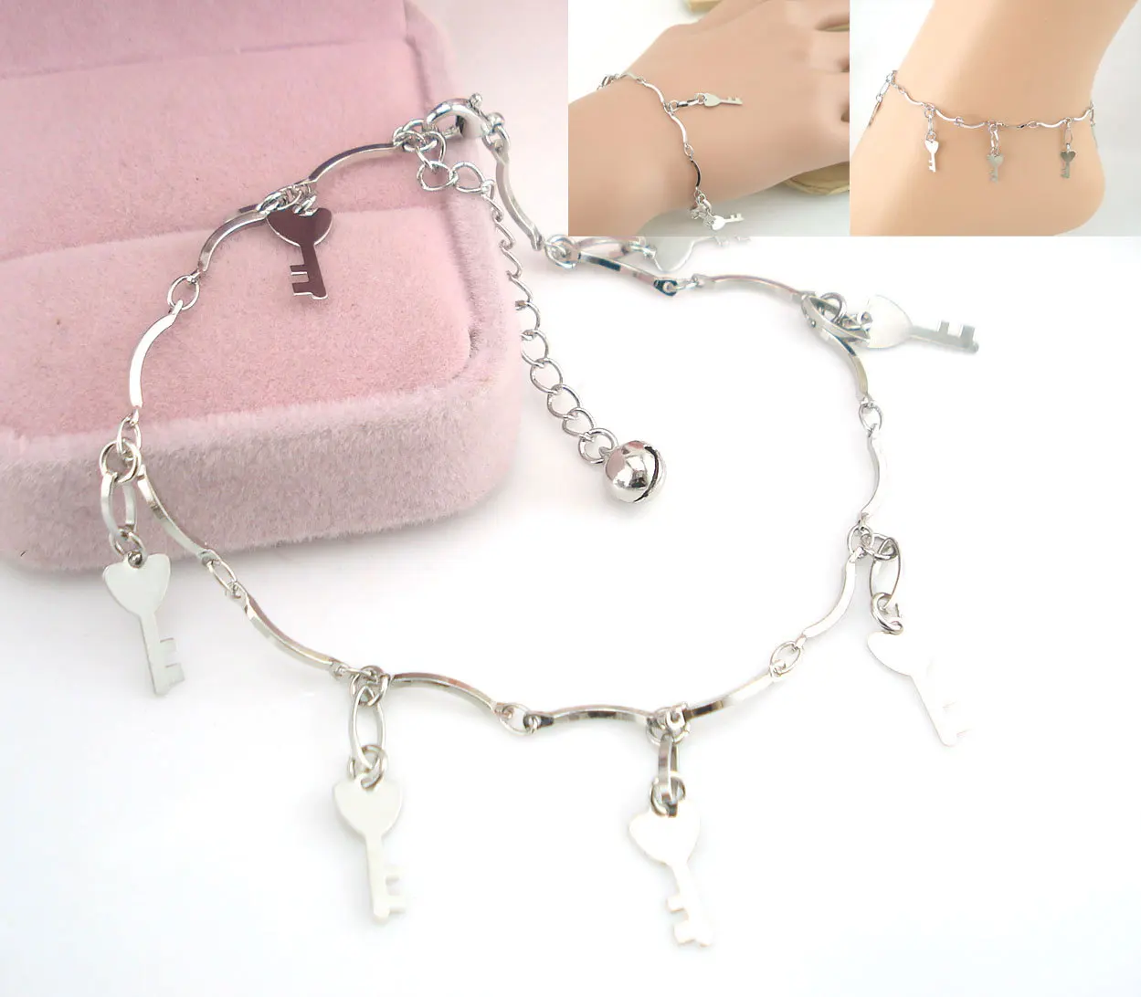 Key Charms Silver Anklet Leg Bracelet Foot Jewelry Ankle Bracelets for