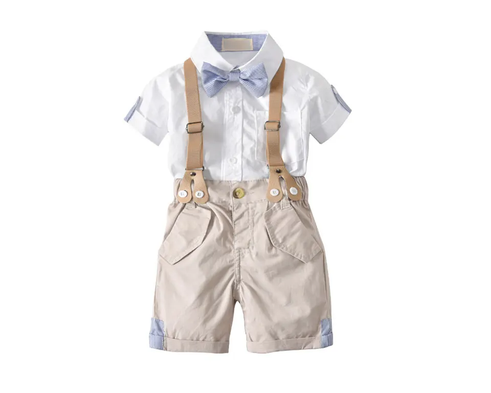 Летний комплект одежды для маленьких мальчиков, Детская рубашка+ брюки для джентльменов, комбинезоны для малышей, детские костюмы, торжественный костюм для свадебной вечеринки