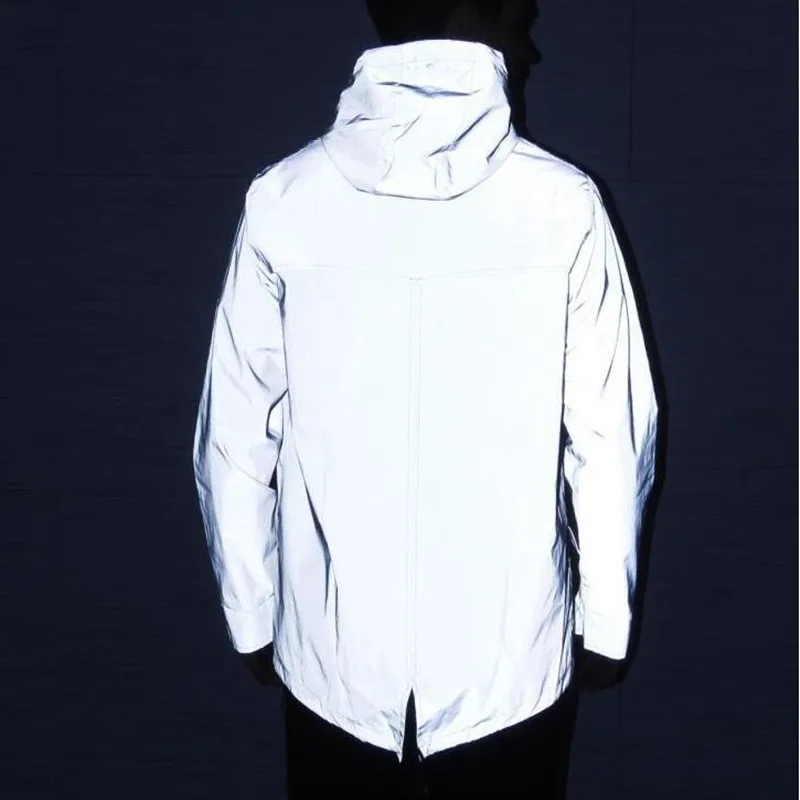 Kopen Nieuwe 3M Volledige Reflecterende Jas Mannen Vrouwen Harajuku Windjack Jassen Hooded Hiphop Streetwear Night Shiny Jassen 3M jas