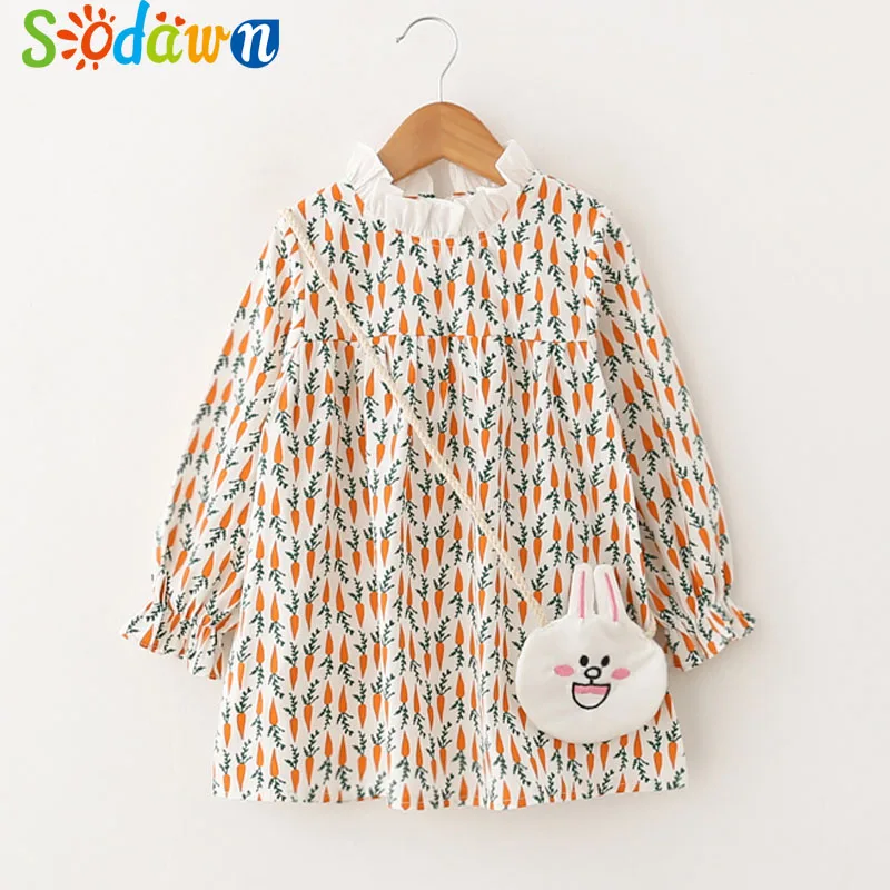 Sodawn/ г. Весенняя новая детская одежда с героями мультфильмов, Кролик морковь, платье для маленьких девочек+ рюкзак, одежда для девочек Одежда для детей