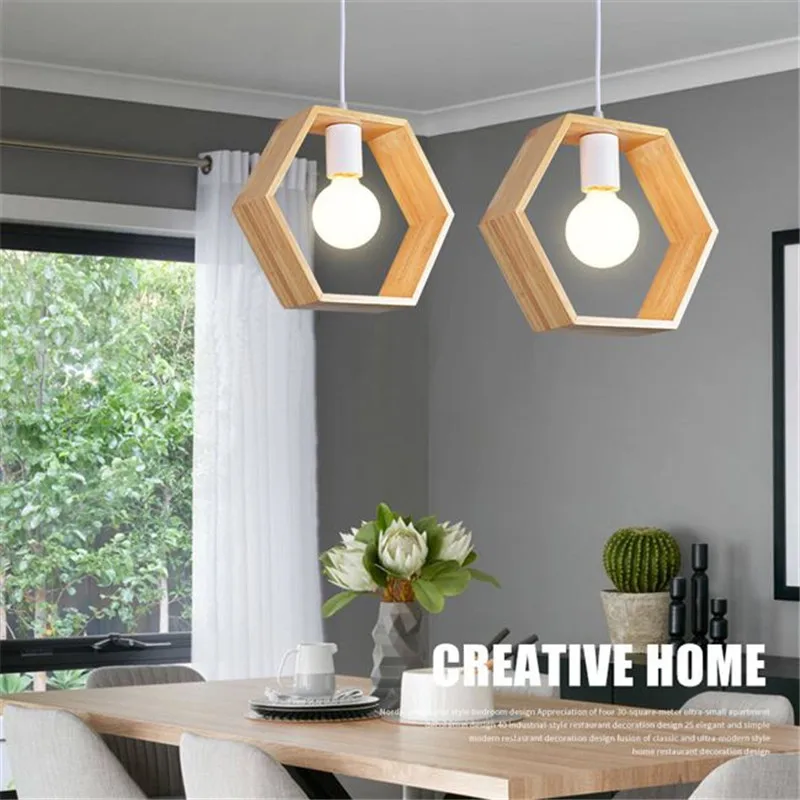  Star wish Nordic geometric wood pendant lamp holder design solid wood Kitchen dining room creative  - 32955705969