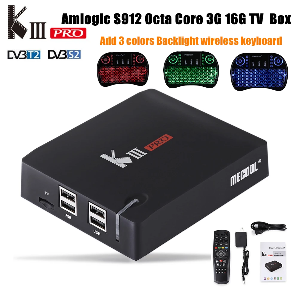

MECOOL KIII Pro Amlogic S912 Octa Core Android 6.0 TV Box 3G RAM DDR3 16G ROM 4K WiFi Bluetooth4.0 HDMI 2.0 64Bit Media Player