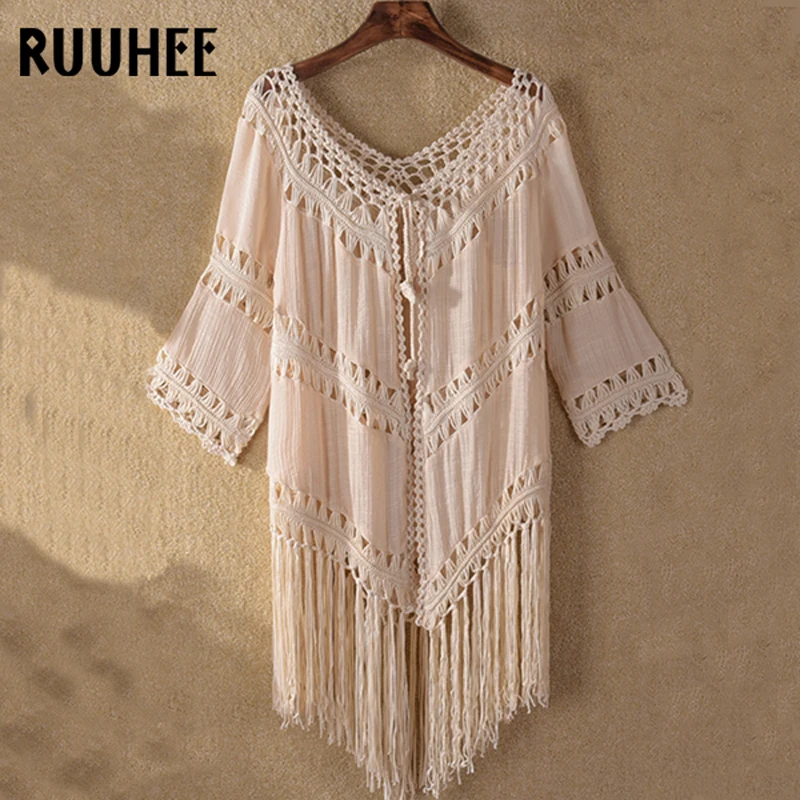 

RUUHEE Cove-Up Sexy Women See-through Lace Bathing Suit Swimsuit Cover Ups Crochet Swimwear Dress Beach Dress Tunic Bikini 2018