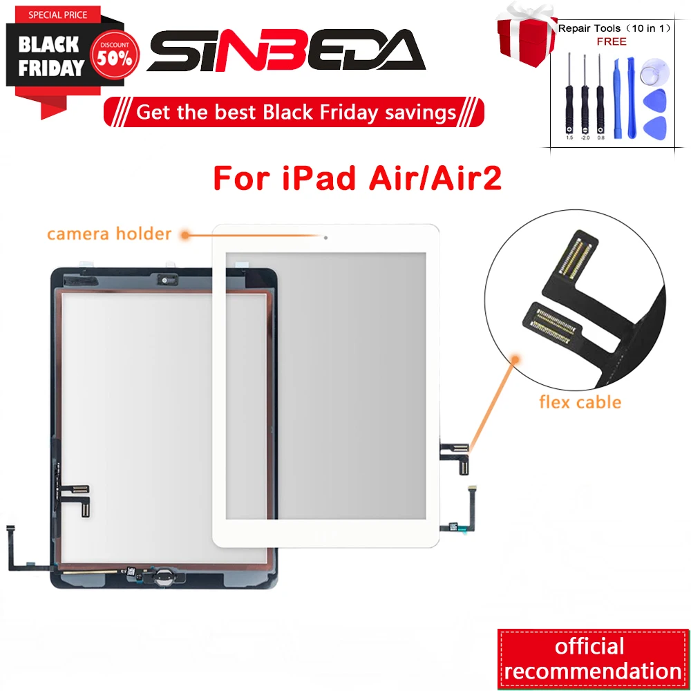 Sinbeda Замена сенсорного экрана для iPad AIR A1474 AIR2 A1567 A1476 Air1 Air 2 Передняя стеклянная