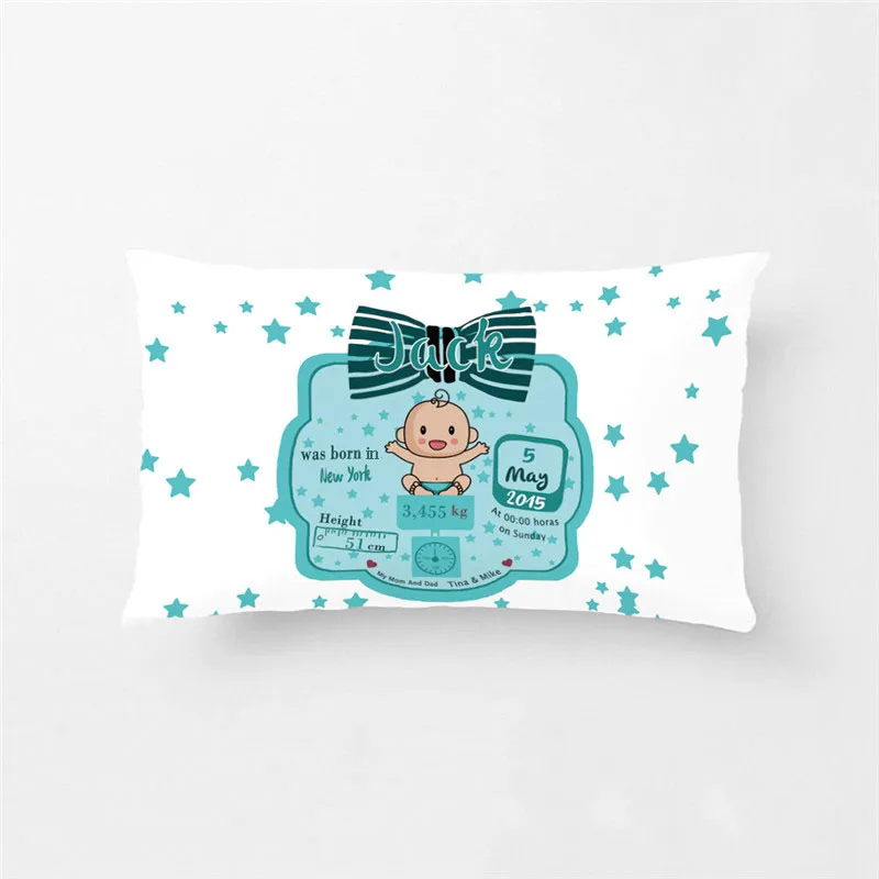 

Custom Kids Cushion Cover Cute Blue Pillow Cover Square / Rectangle Polyester Children Pillow Case Boy and Girl Birth Stats