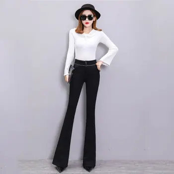 

2018 Autumn and Winter New Casual pants Slim High waist Loose Thin Drape Long pants Women Plus Velvet Micro Bell pants