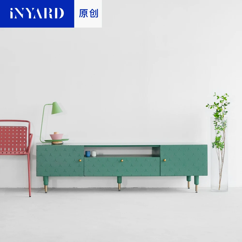 [InYard الأصلي] الأخضر والأبيض الخشب ، المعادن مقابض ، التلفزيون خزائن ، الشمال الأزياء غرفة المعيشة المنزلي ، مقصورات التخزين