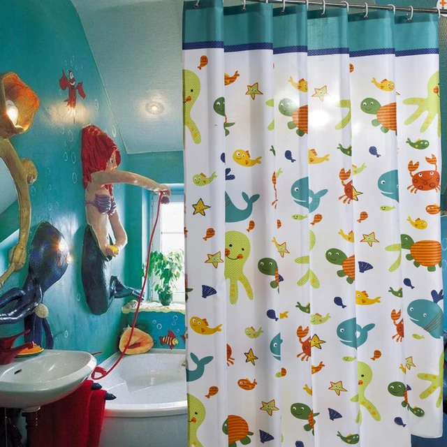 Waterproof Bath Curtains Bathroom Cartoon Fish Shower Curtain Bathtub  Bathing Cover Extra Large Wide 12 Hooks Cortina De Banho - Shower Curtains  - AliExpress