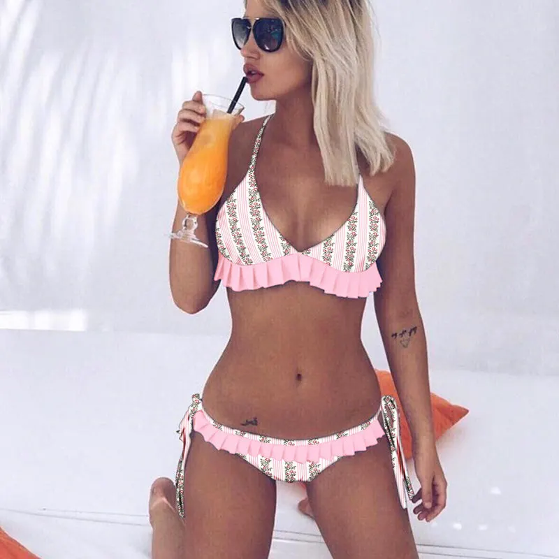 Cute Print Swimwear 2019 Women Sexy Bikini set Swimsuits Female Bandage Ruffle Floral Brazilian Biquini Bathing Suit Beachwear Cute Print Swimwear 2019 Women Sexy Bikini set Swimsuits Female Bandage Ruffle Floral Brazilian Biquini Bathing Suit Beachwear