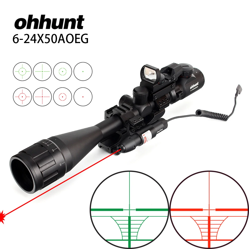 

ohhunt 6-24x50 AOEG Hunting Rangefinder Reticle Rifle Scope with Holographic 4 Reticle Sight Red Green Laser Combo Riflescope
