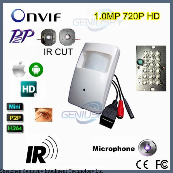  720P HD Pir Style Motion Detector Pinhole 940NM Leds IR Night Vision IP Camera ONVIF P2P Covert PIR - 32823360375