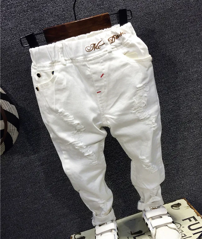 Beste Kinderen Gebroken Gat Broek Broek 2018 Baby Jongens Jeans Merk Fashion Herfst 2 7Y wit Kids Broek Kinderen Kleding AQ811