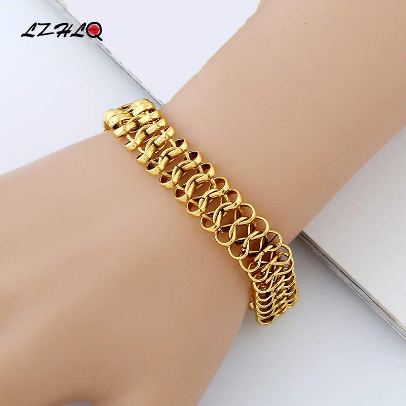 

LZHLQ Retro Cuff Bracelet Fashion Geometric Simple Thick Metal Chain Bracelet 2020 Trendy Women Plated Maxi Jewelry Accessories
