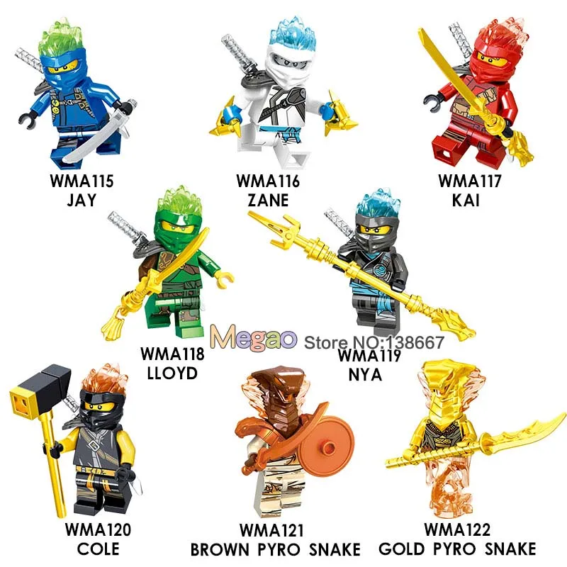 

Jay Zane Cole Snake Pyro Sword Hammer Skeleton Nya Lloyd Kai Wu Soldier Building Blocks Toys Gift