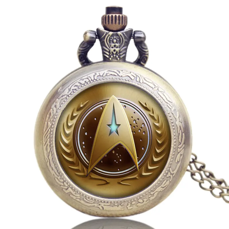 

Golden Mystery Star Trek Digital Quartz Pocket Watch Pendant Necklace Chain Gift