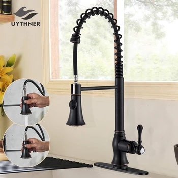 

Black/Brushed Kitchen Faucet Deck Mounted Hot Cold Water Mixer Faucet for Spring Kitchen Pull Down Mixer Crane 2 Function Spout