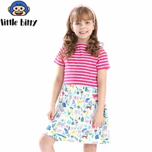 Girls Summer Dress Striped 2018 Brand Little Girls Dresses Animal Applique Tunic Costume for Kids Clothes Princess Dress