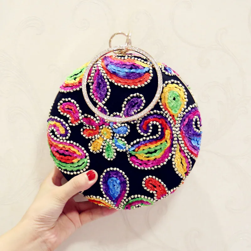 

Black vintage diamond-studded evening bag day clutch mini 2017 all-match chain small round package female bags wedding bag women