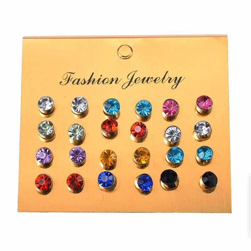 

12 Pair Small Fresh Color Flash Zircon Ear Studs Small Earrings For Women Set 2018 Zinc Alloy Geometric Women'S Earrings Qw-37