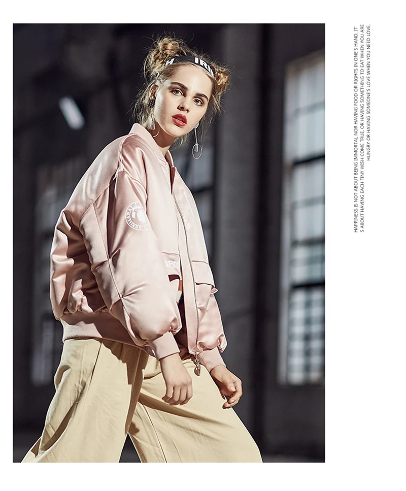 2018 New Pink Women Jackets Baseball Uniform Loose Short Jacket Student Baseball Pilots Outerwear Coat Women Winter Jacket D8A16 (8)