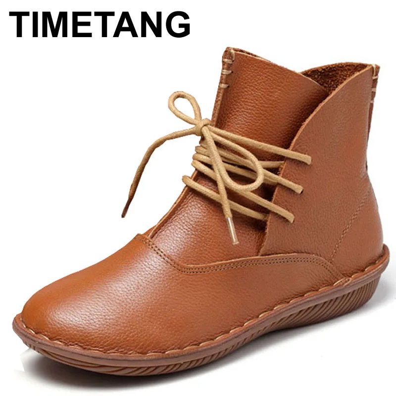 TIMETANG Whensinger из натуральной нешлифованной кожи Модные ботинки для женщин Обувь Botas