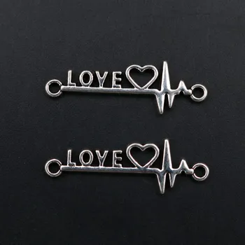 

WKOUD 15pcs Silver Color Love Surging Charm Heartbeat Alloy Connectors Popular Bracelet Necklace DIY Metal Jewelry Accessories