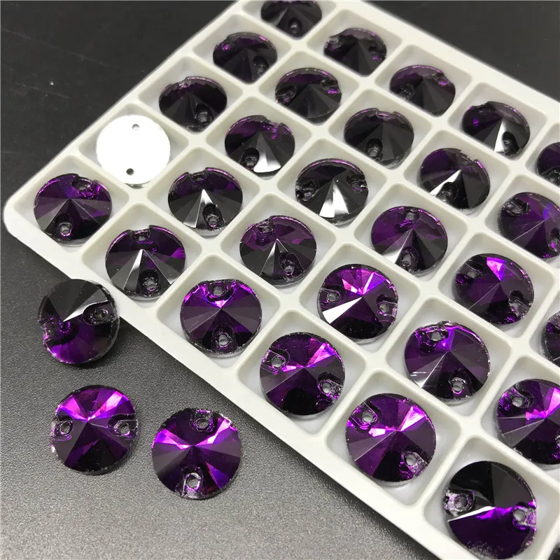 

Purple Velvet Glass Crystal RIVOLI Sew-On Stone FLATBACK Round SEW ON Rhinestones for Dress Clothing accessories