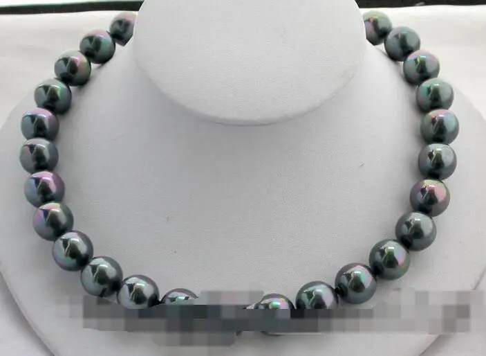 

3376 round peacock black south sea shell pearl necklace
