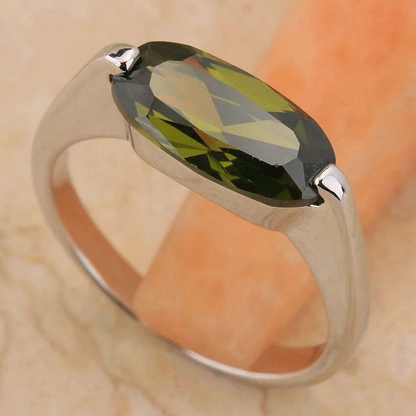 Unpriced Olivine Peridot 6*12mm Semi-precious Stone Silver Cool For Women Ring T6521