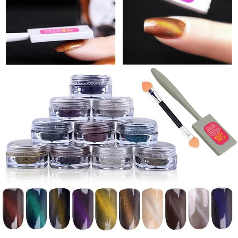 

Set 3D Effect Cat Eye Magnet Powder Dust UV Gel Polish Magic Mirror Nail Art Glitter Pigment Chrome Decoration DIY Tool Manicure