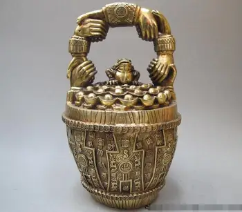 

15"Chinese Brass Frog Cornucopia of wealth Good Bucket Lucky FengShui statue