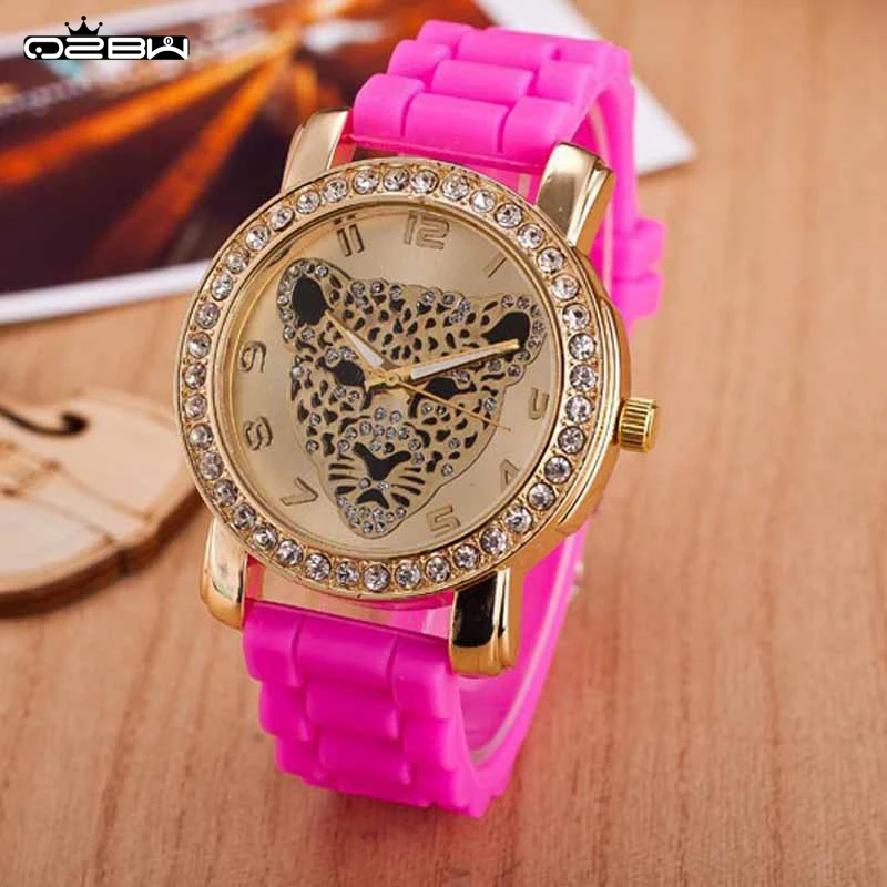 Relogio Feminino Красочные Силикона леопарда голова часы Женщины Кварцевые Полный