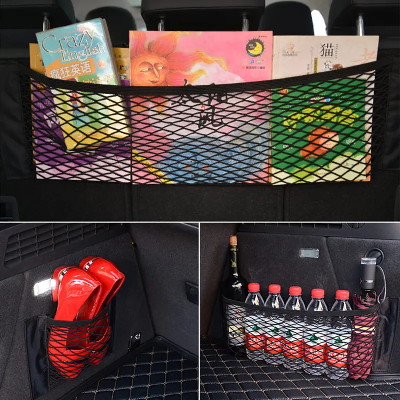 

Car Trunk Storage Organizer Box Auto Mesh Trunk Car Rear Seat Rear Seat Elastic Rope Net Universal Car Luggage Nets Travel Bag