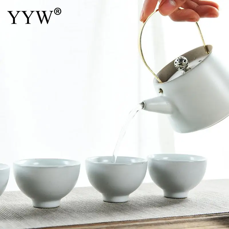 Tea Travel Set Black/White Portable Handmade Tea Pot Cup Set With Travel Bag And Tea Tray Outdoor O