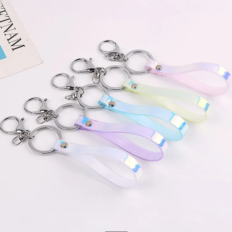 

2019 Creative Key Chains Fashion Cellphone Holder Strap Iridescence Laser Bag Pendant Keyring Beautiful Unisex Car Keychains