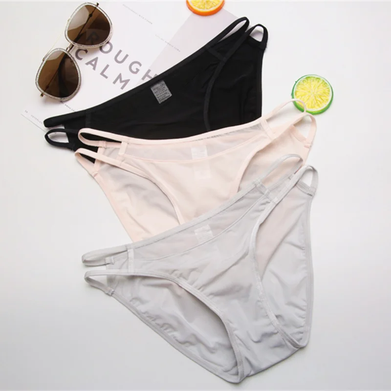 Low waist silk fabric breathable underwear lace sexy women double fine