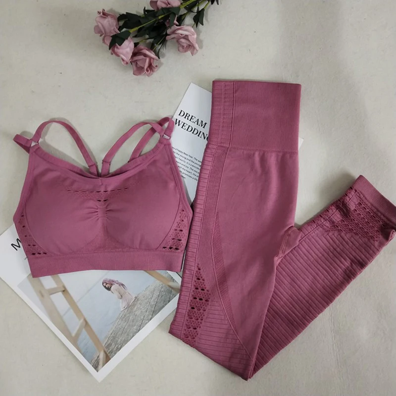 

Women's Yoga Set Gym Suit Fitness Clothing Energy Seamless High Waist Leggings+Sports Bra Workout Sports Suits Women Sportswear