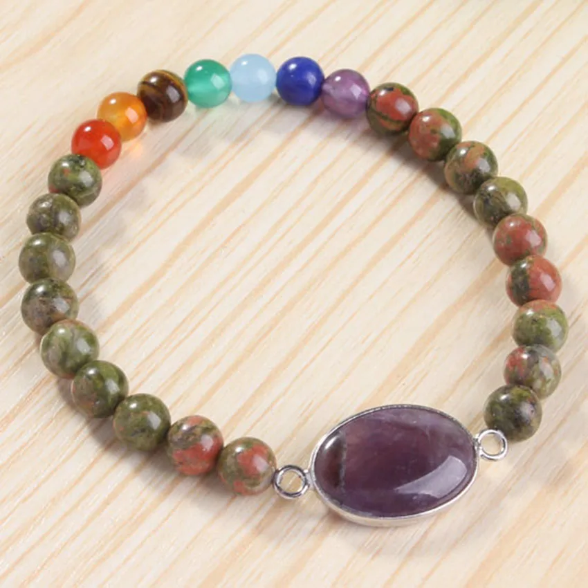 

Silver Plated Natural Purple Oval Amethysts Connect Rock Crystal Tiger Eye Stone Stretchy Bracelet Chakra Charm Fashion Jewelry